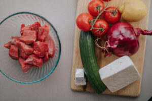 Greek Marinate Steak Skewers with Horiatiki Salad Recipe