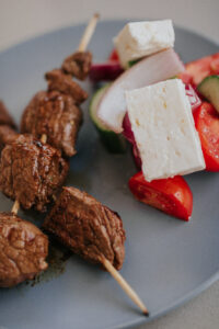 Greek Marinate Steak Skewers with Horiatiki Salad Recipe